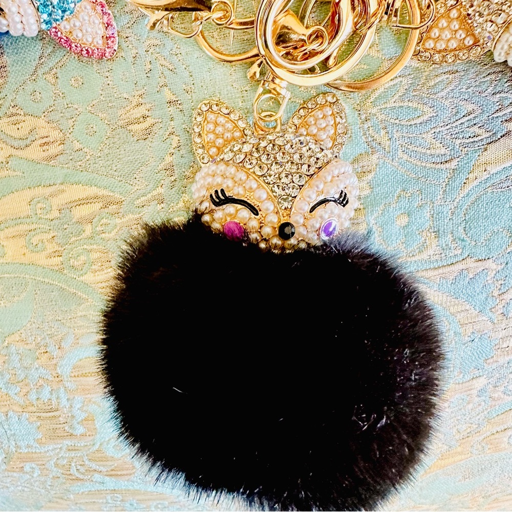 New Jeweled Pom Pom Bag Charm - Picture 4 of 7